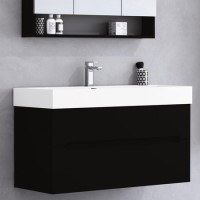 Grade A1 - 800mm Black Wall Hung Vanity Unit with Basin - Morella