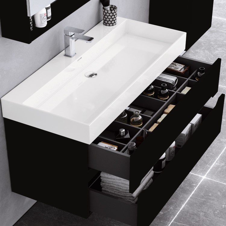 Grade A1 - 800mm Black Wall Hung Vanity Unit with Basin - Morella