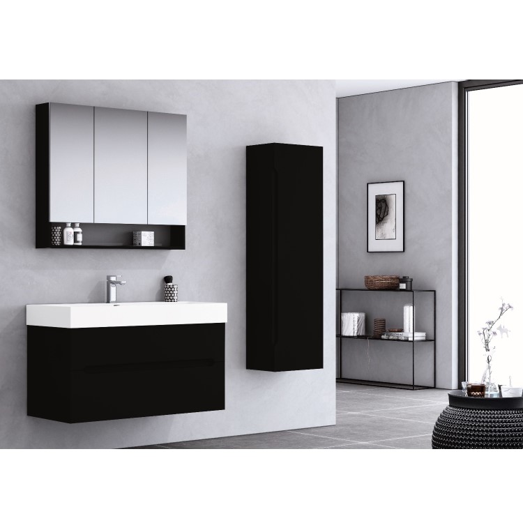 Grade A1 - 800mm Black Wall Hung Vanity Unit with Basin - Morella