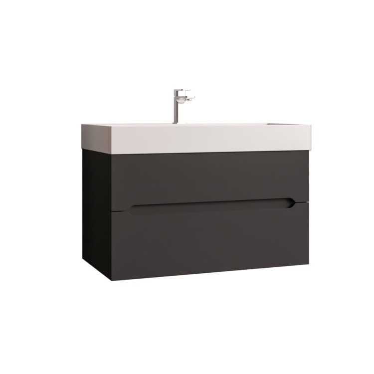 Grade A1 - 800mm Black Wall Hung Vanity Unit with Basin - Morella