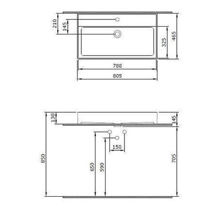 Grade A1 - 800mm Black Wall Hung Vanity Unit with Basin - Morella