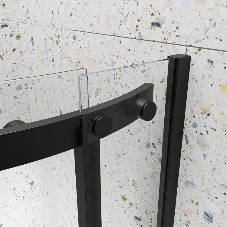 Grade A1 - Black 800mm Frameless Quadrant Shower Enclosure - Aquila 