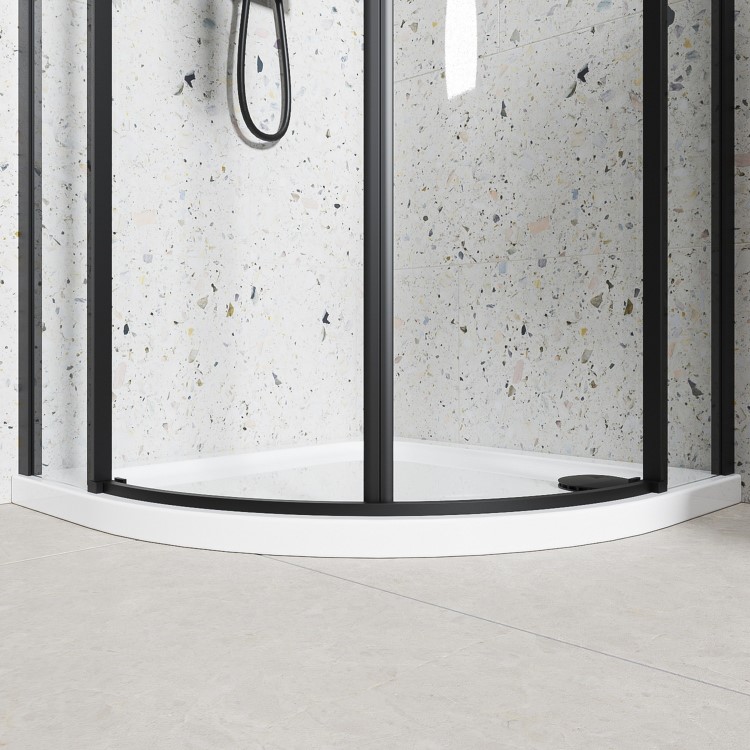 Grade A1 - Black 800mm Frameless Quadrant Shower Enclosure - Aquila 