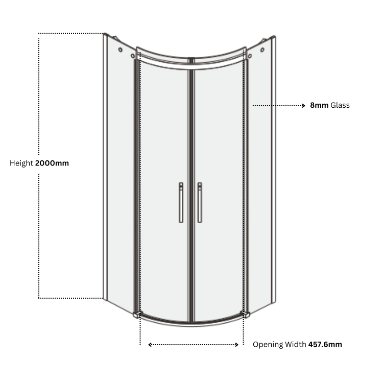 Grade A1 - Black 800mm Frameless Quadrant Shower Enclosure - Aquila 