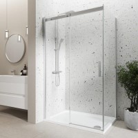 Grade A1 - Chrome 8mm Glass Frameless Rectangular Sliding Shower Enclosure 1200x900mm - Aquila