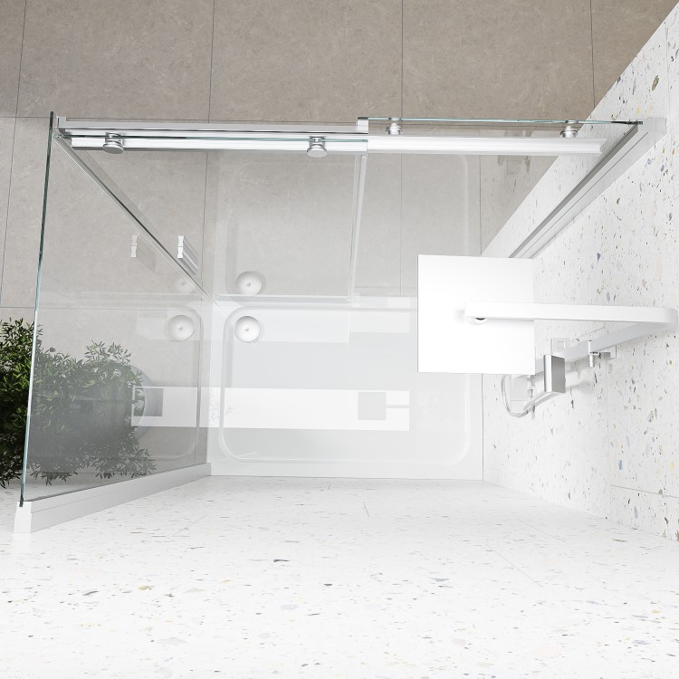 Grade A1 - Chrome 8mm Glass Frameless Rectangular Sliding Shower Enclosure 1200x900mm - Aquila