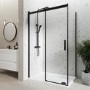 Black 8mm Glass Frameless Rectangular Sliding Shower Enclosure with Shower Tray 1000x700mm - Aquila