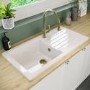 1 Bowl White Reversible Ceramic Inset Kitchen Sink with Brushed Brass Pull Out Mixer Tap Set - Taylor & Moore