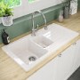 1.5 Bowl Inset White Ceramic Kitchen Sink with Reversible Drainer - Alexandra