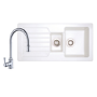 1.5 Bowl White Reversible Ceramic Inset Kitchen Sink with Pull Out Kitchen Mixer Tap Set - Taylor & Moore