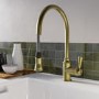 1.5 Bowl White Reversible Ceramic Inset Kitchen Sink with Brushed Brass Pull Out Mixer Tap Set - Taylor & Moore