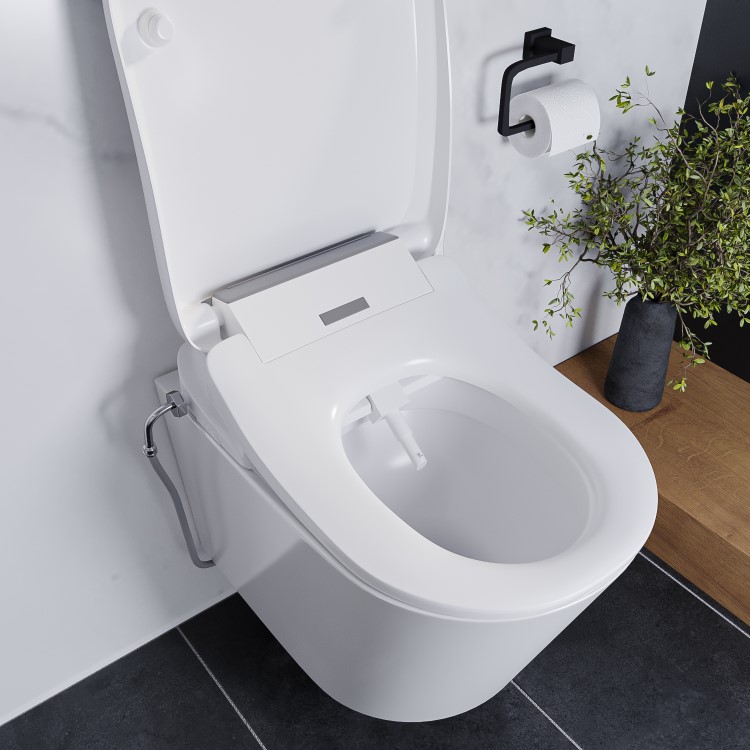 Grade A1 - Wall Hung Toilet with Smart Bidet Japanese Toilet Seat - Purificare