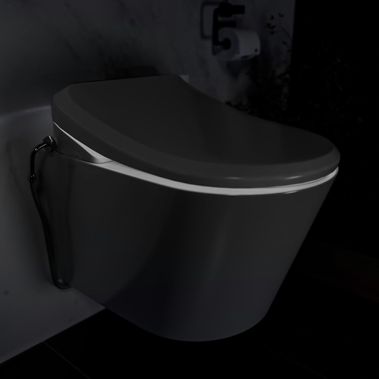 Grade A1 - Wall Hung Toilet with Smart Bidet Japanese Toilet Seat - Purificare