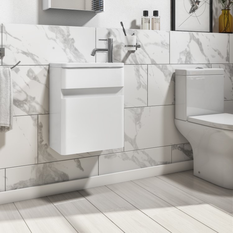 Grade A1 - 410mm White Wall Hung Cloakroom Vanity Unit with Basin - Pendle