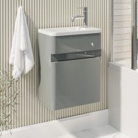 410mm Light Grey Wall Hung Cloakroom Vanity Unit with Basin - Pendle 410mm Light Grey Wall Hung Cloakroom Vanity Unit with Basin - Pendle