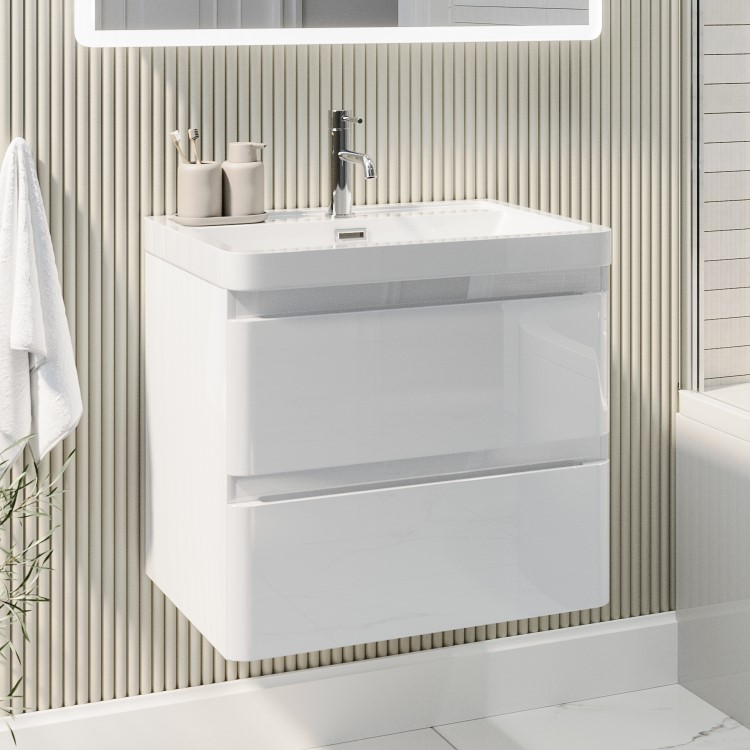 Grade A1 - 600mm White Wall Hung Vanity Unit with Basin - Pendle
