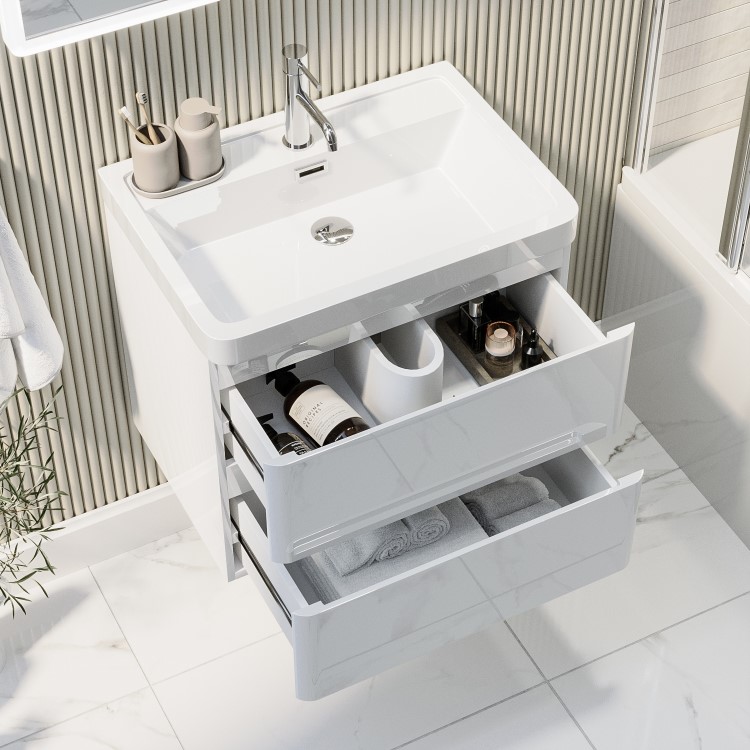 Grade A1 - 600mm White Wall Hung Vanity Unit with Basin - Pendle