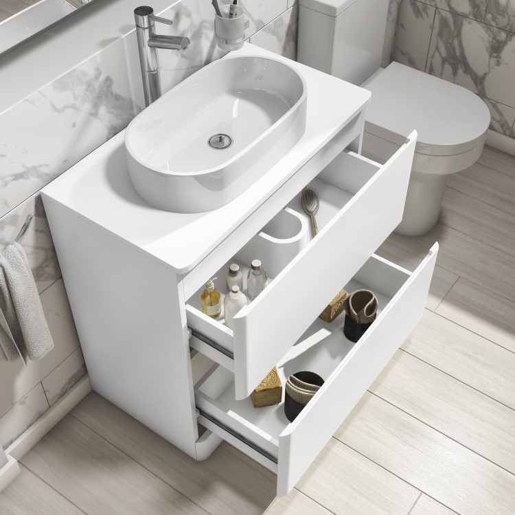 Grade A1 - 800mm White Freestanding Countertop Vanity Unit with Basin - Pendle