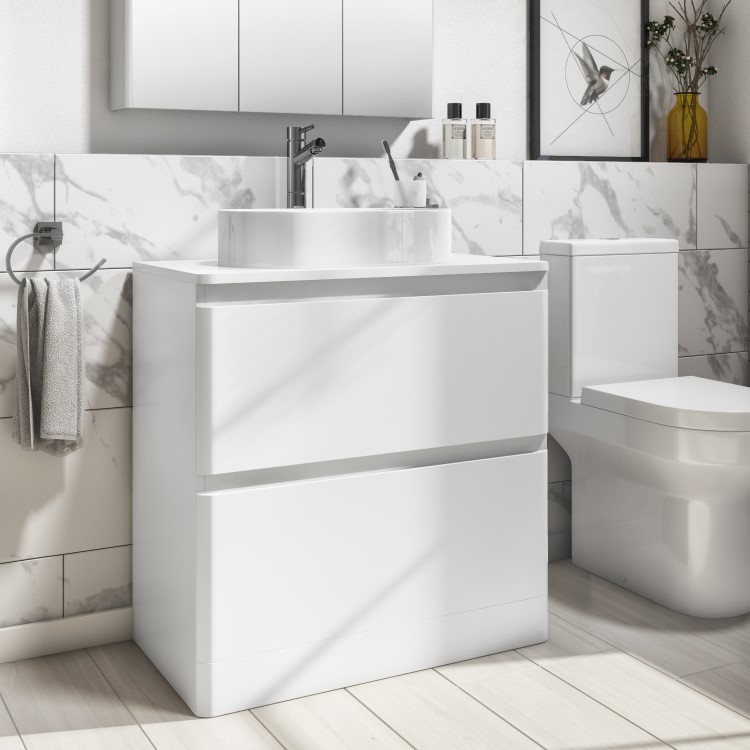 Grade A1 - 800mm White Freestanding Countertop Vanity Unit with Basin - Pendle