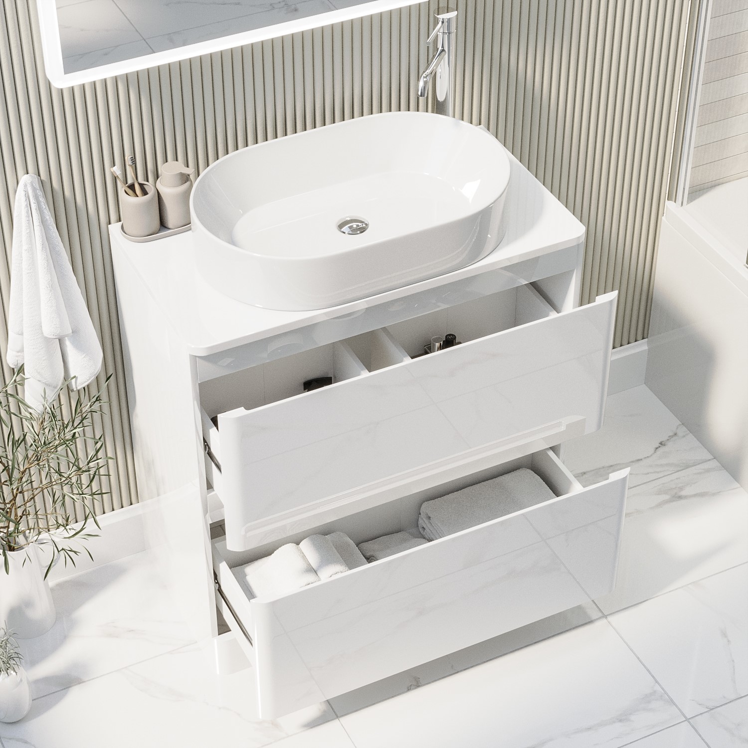 Grade A1 800mm White Freestanding Countertop Vanity Unit with Basin
