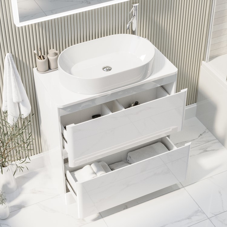 ALMOST PERFECT - 800mm White Freestanding Countertop Vanity Unit with Basin - Pendle
