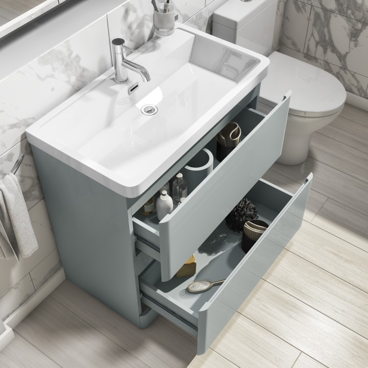Grade A1 - 800mm Light Grey Freestanding Vanity Unit with Basin - Pendle