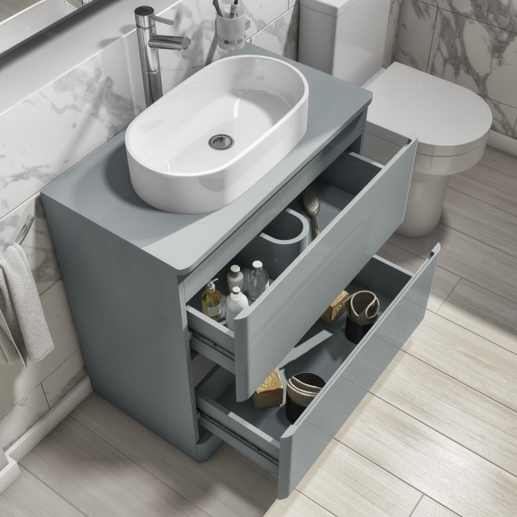 ONLY OPENED - 800mm Light Grey Freestanding Countertop Vanity Unit with Basin - Pendle