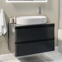 ALMOST PERFECT - 800mm Dark Grey Wall Hung Countertop Vanity Unit with Basin - Pendle 