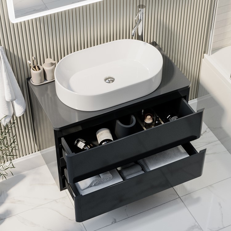 ALMOST PERFECT - 800mm Dark Grey Wall Hung Countertop Vanity Unit with Basin - Pendle 