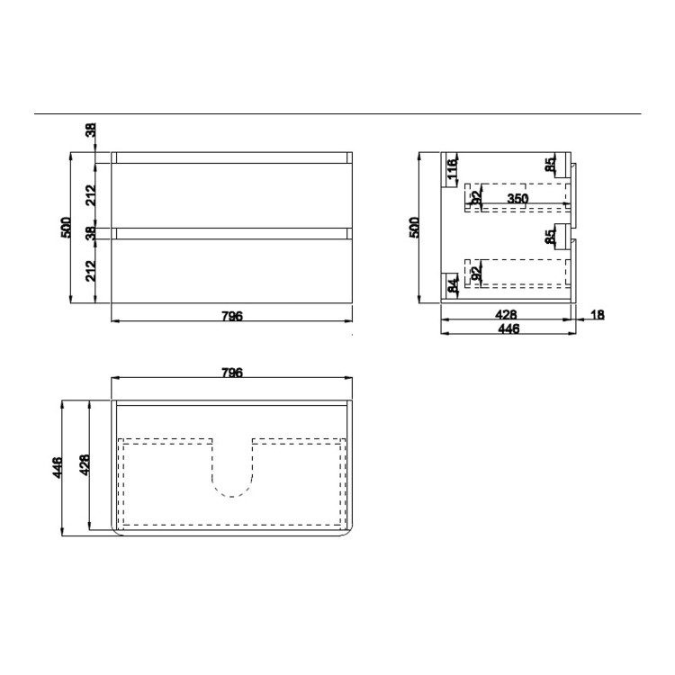 ALMOST PERFECT - 800mm Dark Grey Wall Hung Countertop Vanity Unit with Basin - Pendle 