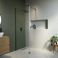 700mm Black Shower Screen for Wetroom & Walk In Shower with 300mm Hinged Flipper Panel - Corvus