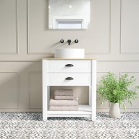 Grade A1 - 650mm White Freestanding Countertop Vanity with Wood Effect Worktop and Basin - Kentmere