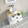 Grade A1 - 650mm White Freestanding Countertop Vanity with Wood Effect Worktop and Basin - Kentmere