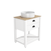 Grade A1 - 650mm White Freestanding Countertop Vanity with Wood Effect Worktop and Basin - Kentmere