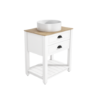 Grade A1 - 650mm White Freestanding Countertop Vanity with Wood Effect Worktop and Basin - Kentmere
