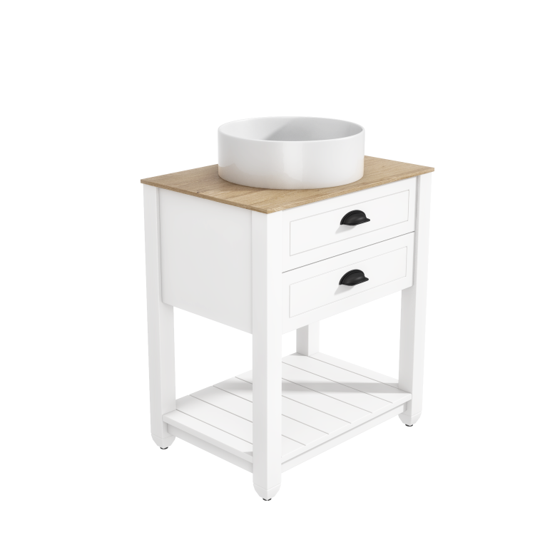 Grade A1 - 650mm White Freestanding Countertop Vanity with Wood Effect Worktop and Basin - Kentmere