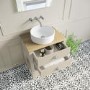 Grade A1 - 650mm Beige Freestanding Vanity Unit with Wood Effect Top and Chrome Handles - Kentmere