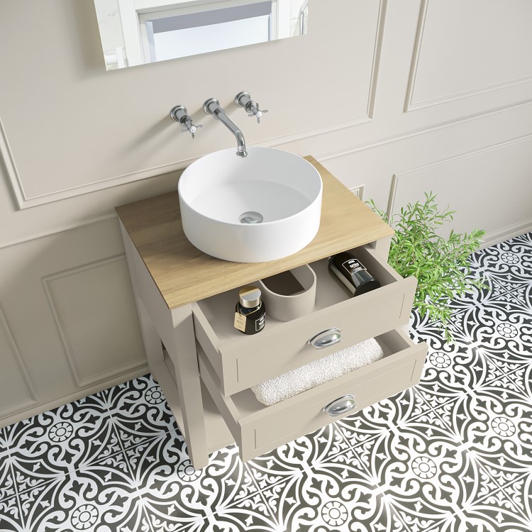 Grade A1 - 650mm Beige Freestanding Vanity Unit with Wood Effect Top and Chrome Handles - Kentmere