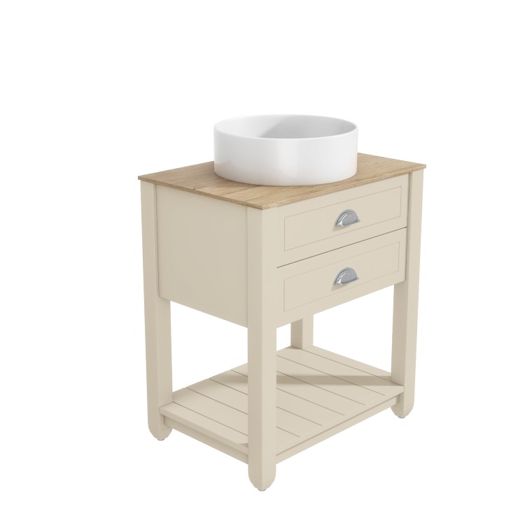 Grade A1 - 650mm Beige Freestanding Vanity Unit with Wood Effect Top and Chrome Handles - Kentmere