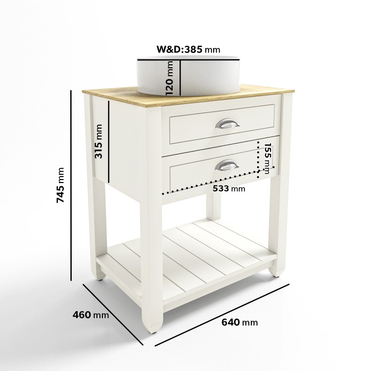 Grade A1 - 650mm Beige Freestanding Vanity Unit with Wood Effect Top and Chrome Handles - Kentmere