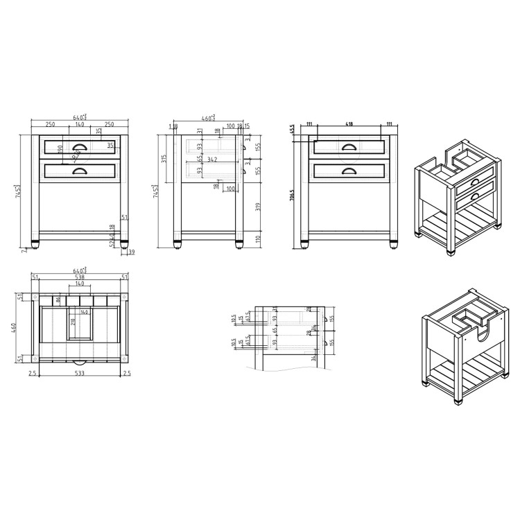 ALMOST PERFECT - 650mm Beige Traditional Freestanding Vanity Unit with Basin and Black Handles - Kentmere