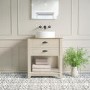 Grade A1 - 650mm Beige Traditional Freestanding Vanity Unit with Wood Effect Top and Black Handles - Kentmere