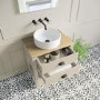 Grade A1 - 650mm Beige Traditional Freestanding Vanity Unit with Wood Effect Top and Black Handles - Kentmere