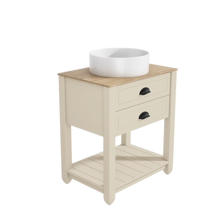 Grade A1 - 650mm Beige Traditional Freestanding Vanity Unit with Wood Effect Top and Black Handles - Kentmere