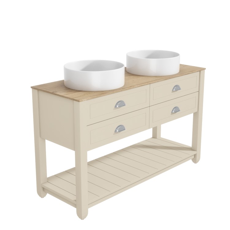 Grade A1 - 1250mm Beige Traditional Freestanding Vanity Unit with Wood Effect Top and Chrome Handles - Kentmere