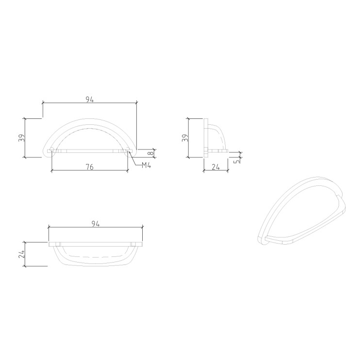 2 Brushed Brass Cup Handles - Kentmere