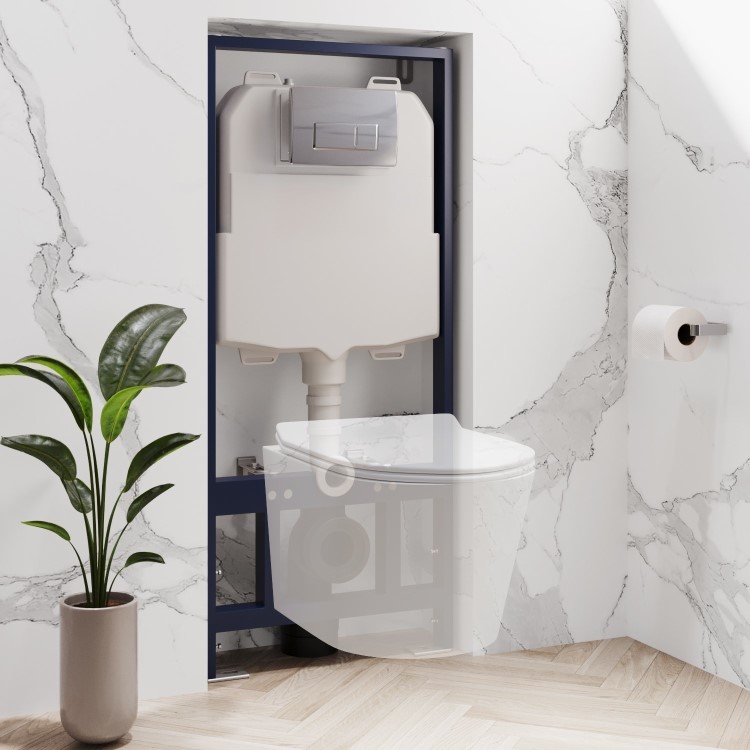 Grade A1 - Chrome Pneumatic Flush Plate with 1170mm Pneumatic Frame & Cistern - Elira