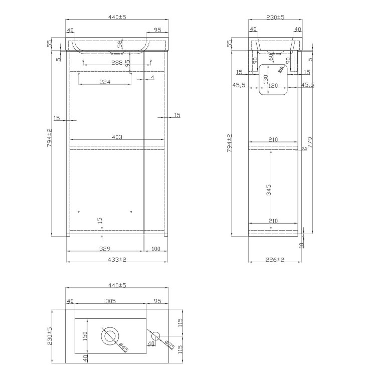 430mm Black Cloakroom Freestanding Vanity Unit with Basin and Chrome Handle - Virgo  