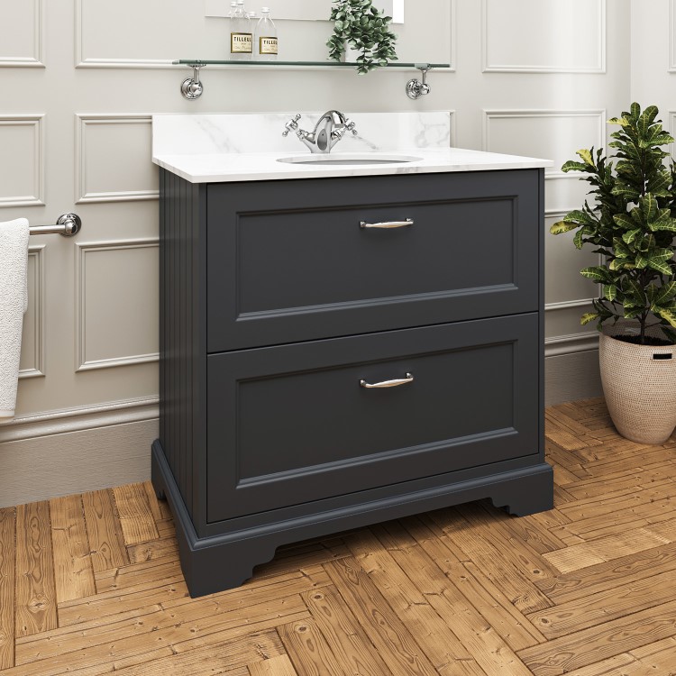 Grade A1 - 800mm Anthracite Freestanding Marble Top Vanity Unit with Basin - Ashbourne