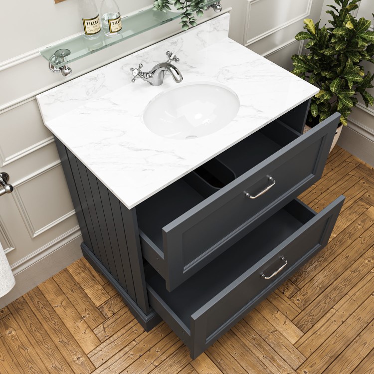 Grade A1 - 800mm Anthracite Freestanding Marble Top Vanity Unit with Basin - Ashbourne